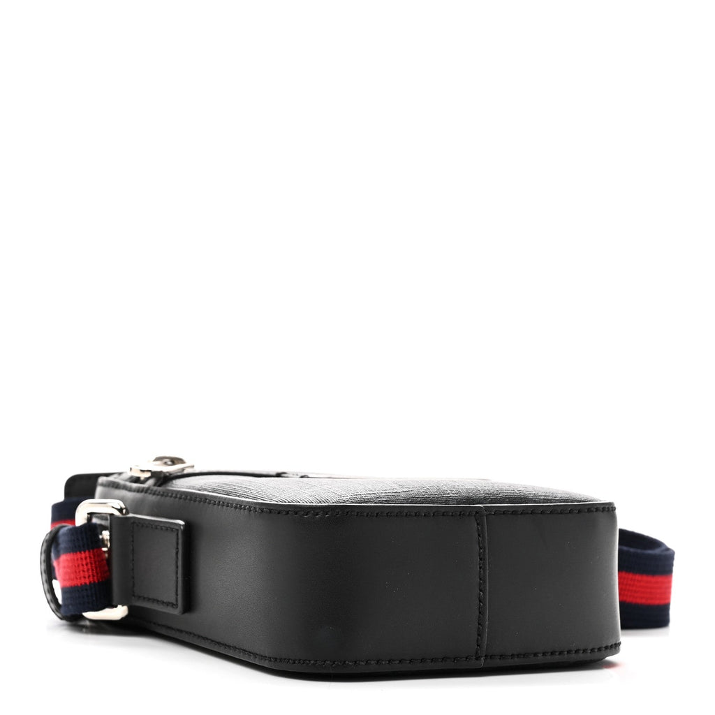 GG Supreme Monogram Appia Calfskin Web Small Camera Messenger Bag Black Grey