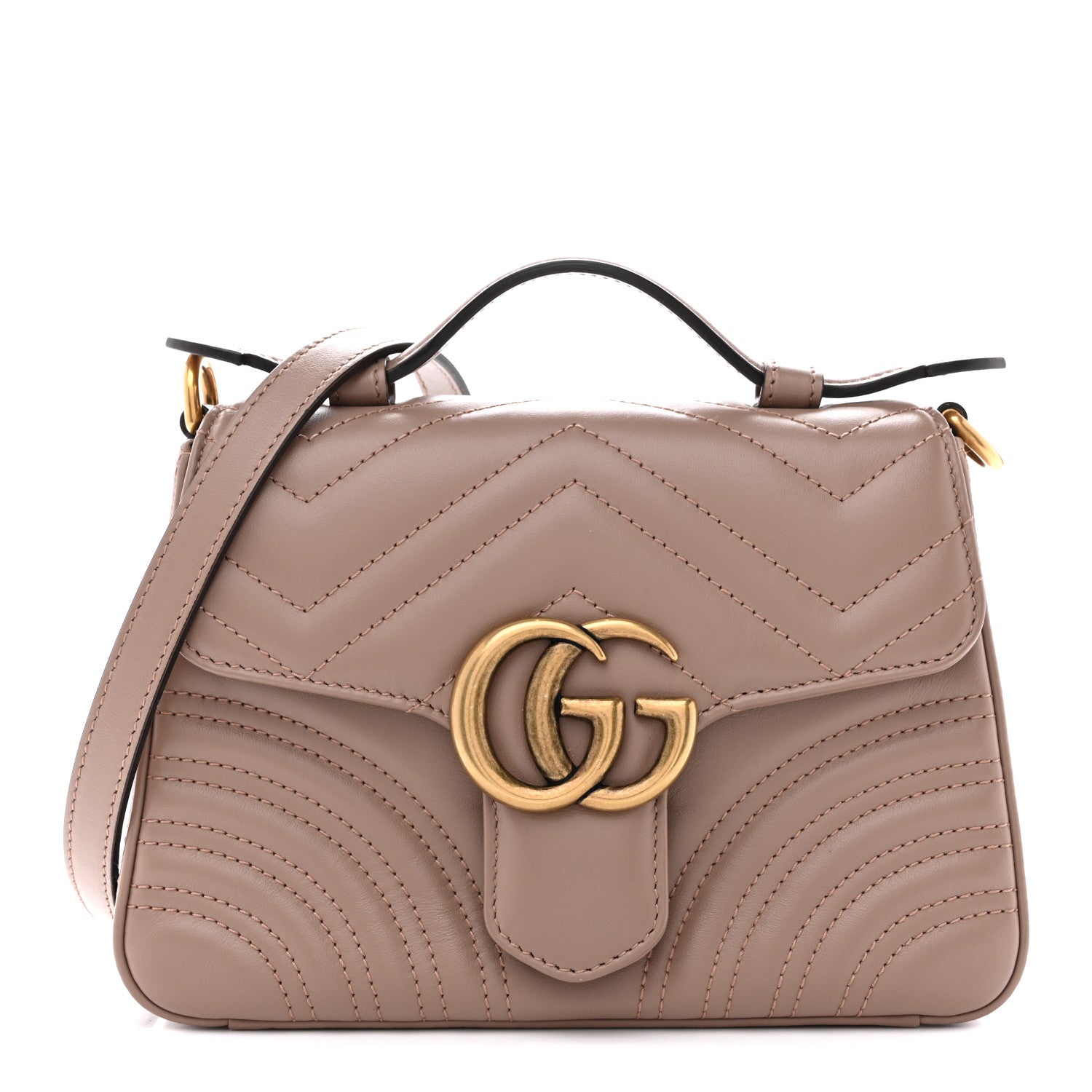 Calfskin Matelasse Mini GG Marmont Top Handle Shoulder Bag Porcelain Rose