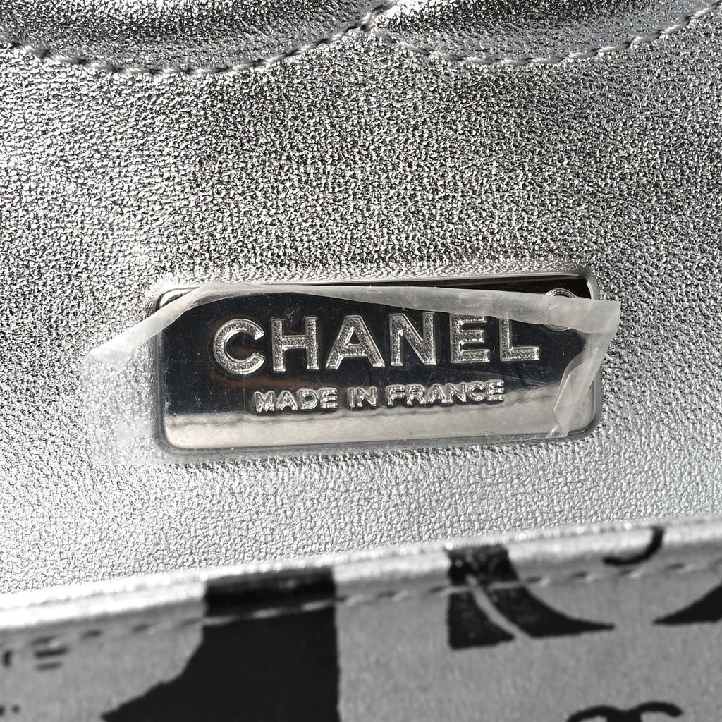 Lambskin Graffiti Printed Medium Double Flap Black Silver