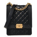 Calfskin Quilted North South Boy Flap Black