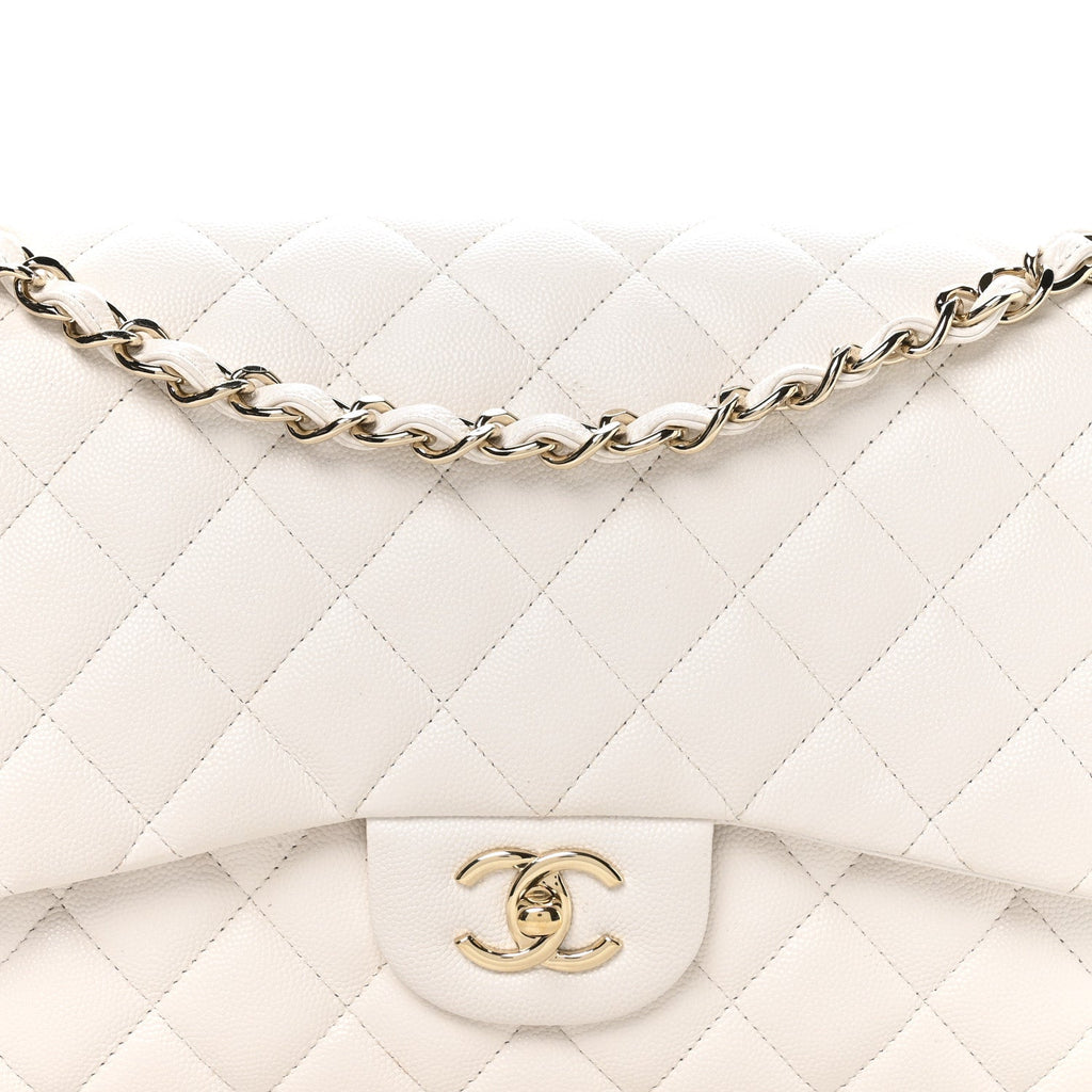 Caviar Quilted Jumbo Double Flap White