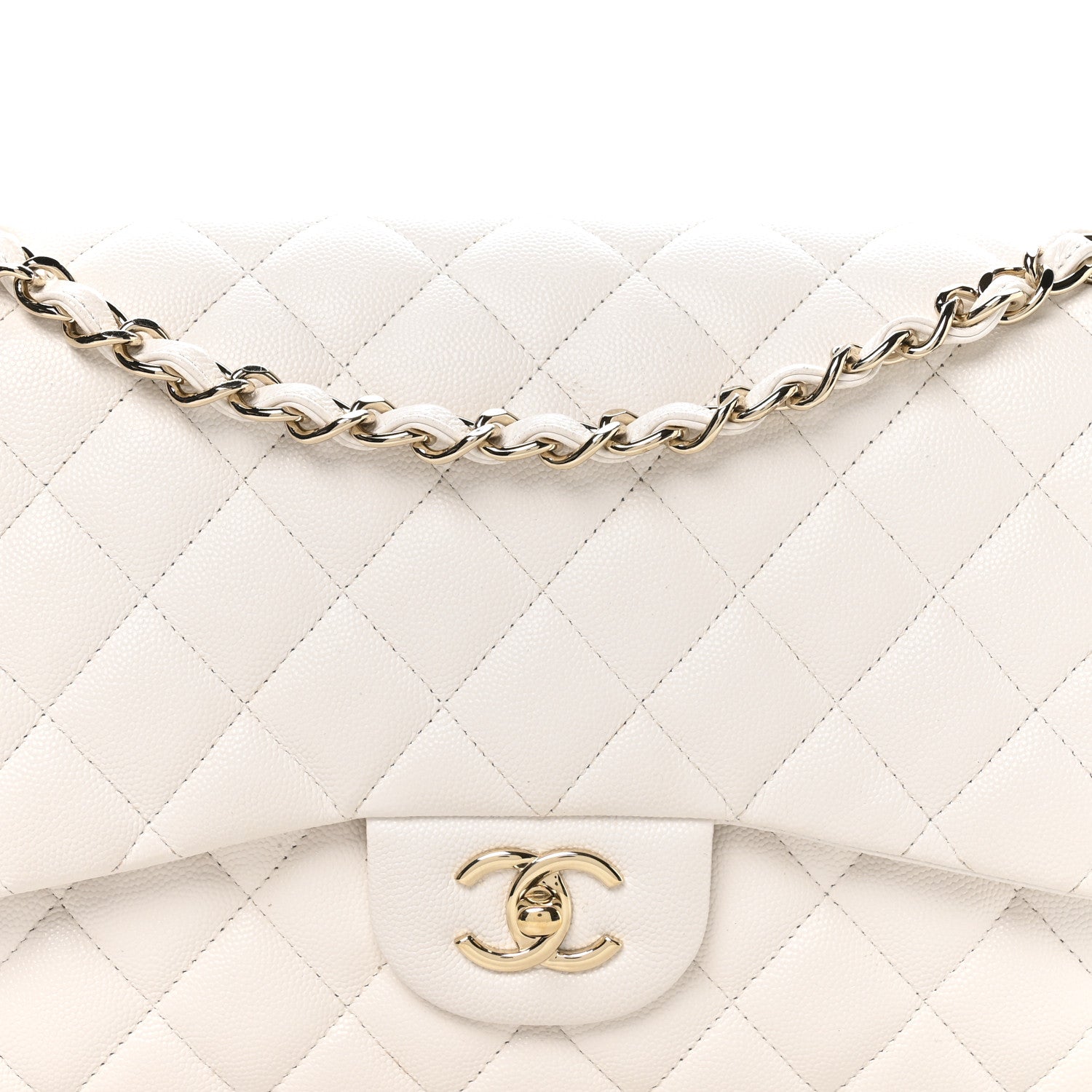 Caviar Quilted Jumbo Double Flap White