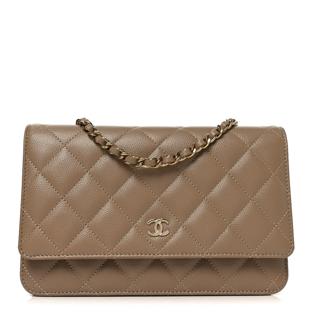 Caviar Quilted Wallet on Chain WOC Beige
