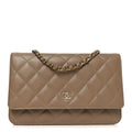 Caviar Quilted Wallet on Chain WOC Beige