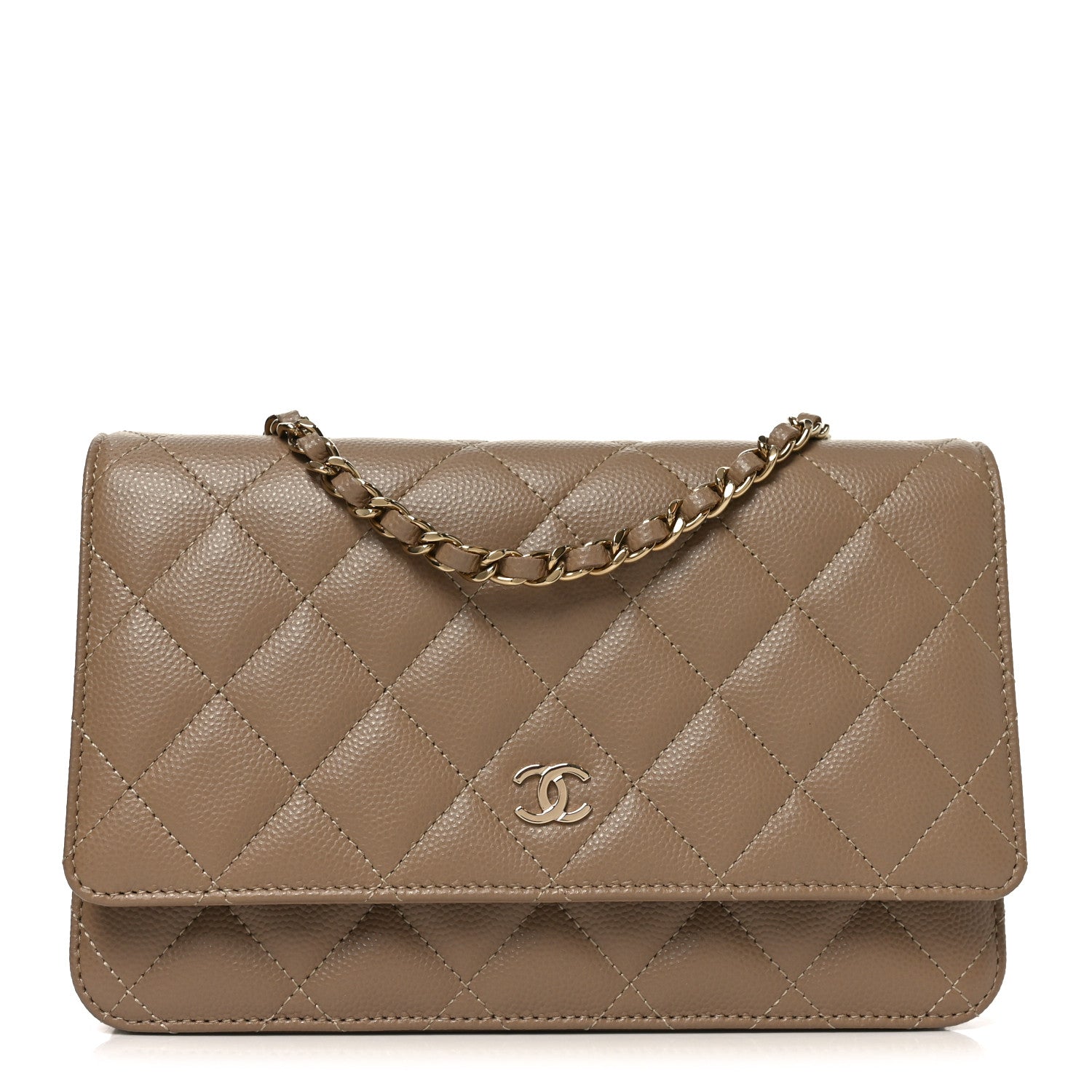 Caviar Quilted Wallet on Chain WOC Beige