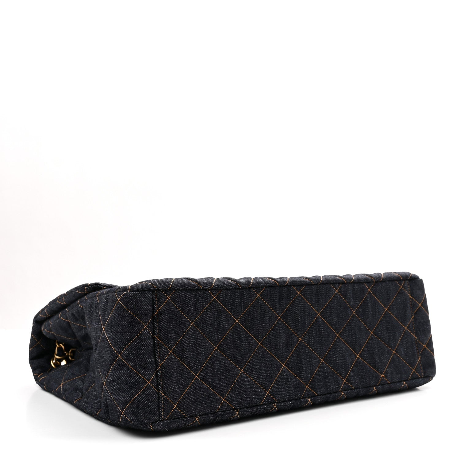 Denim Quilted XXL Travel Flap Bag Dark Blue Orange