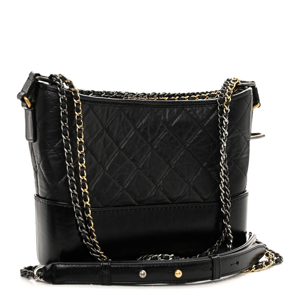 Aged Calfskin Quilted New Medium Gabrielle Hobo Black