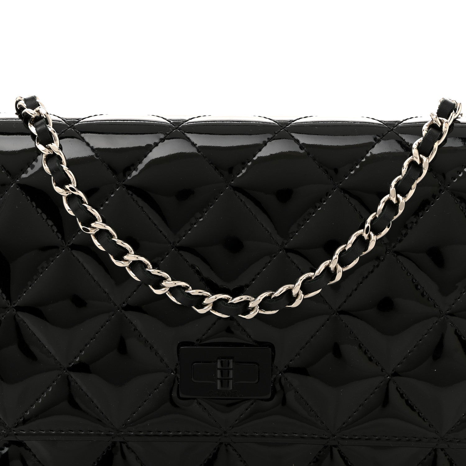 Patent Calfskin Quilted Reissue Wallet On Chain WOC So Black