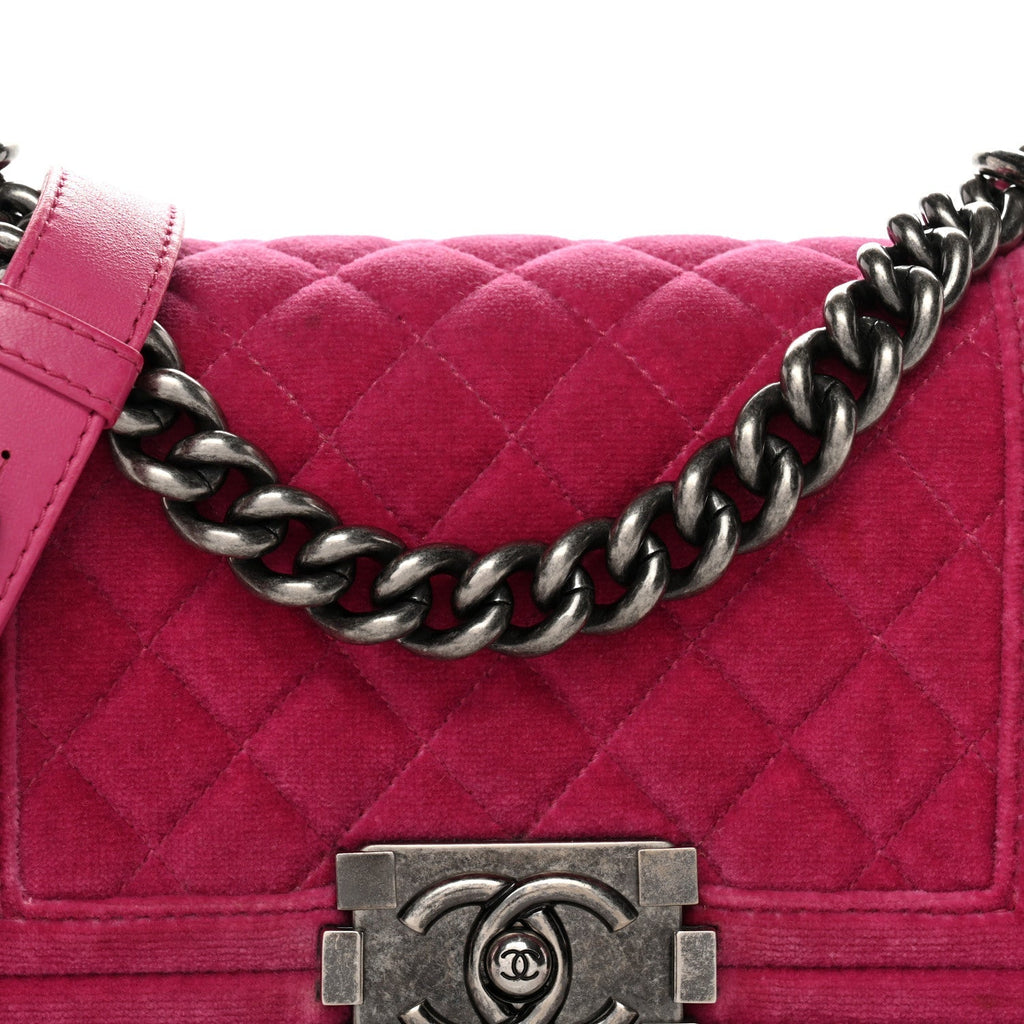 Velvet Quilted Small Boy Flap Fuchsia