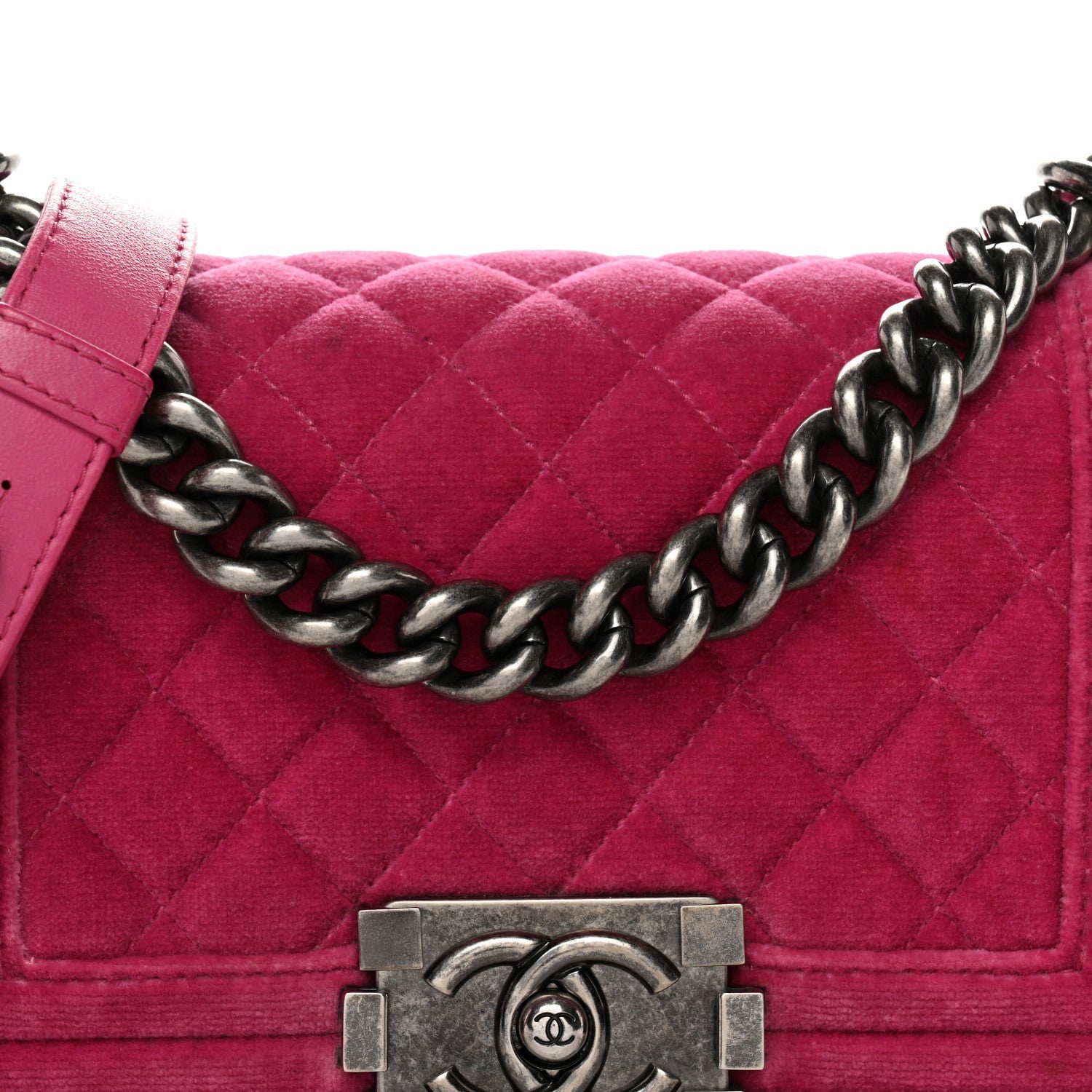 Velvet Quilted Small Boy Flap Fuchsia