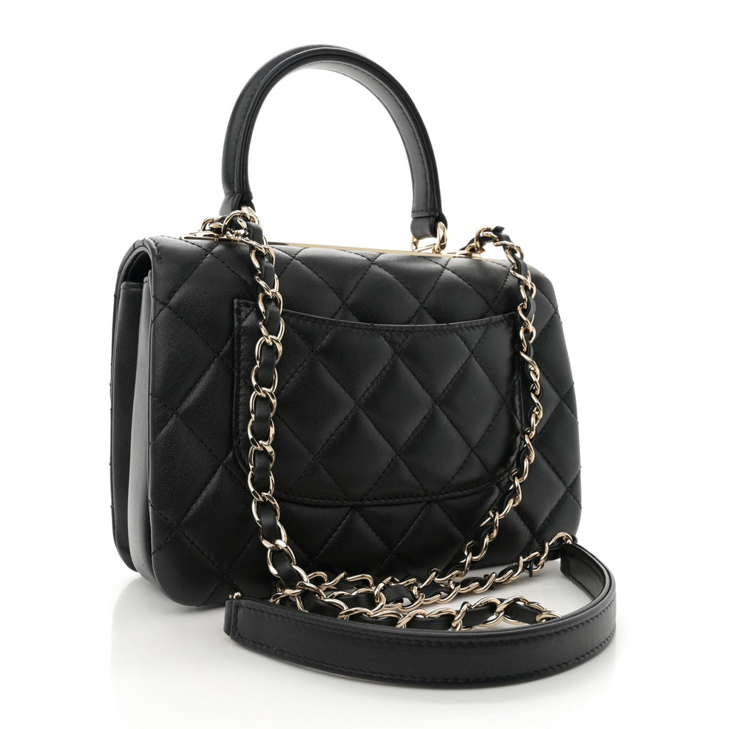 Lambskin Quilted Mini Trendy CC Dual Handle Flap Bag Black