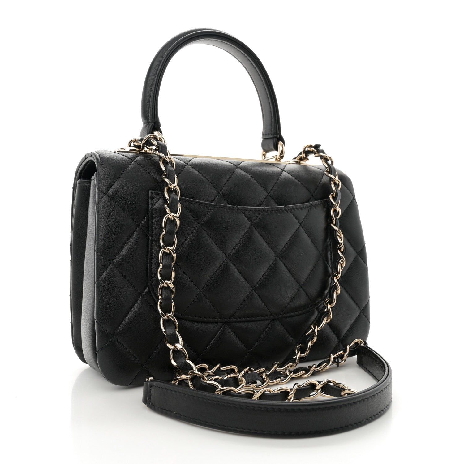 Lambskin Quilted Mini Trendy CC Dual Handle Flap Bag Black