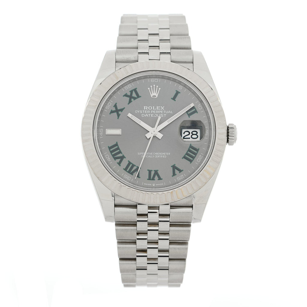Stainless Steel 18K White Gold 41mm Oyster Perpetual Wimbledon Datejust Watch Slate 126334