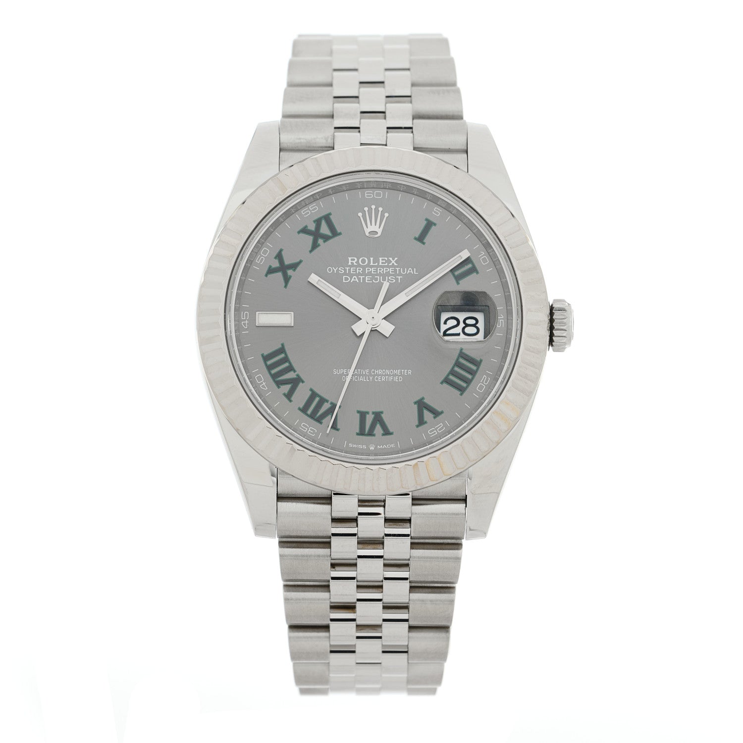 Stainless Steel 18K White Gold 41mm Oyster Perpetual Wimbledon Datejust Watch Slate 126334