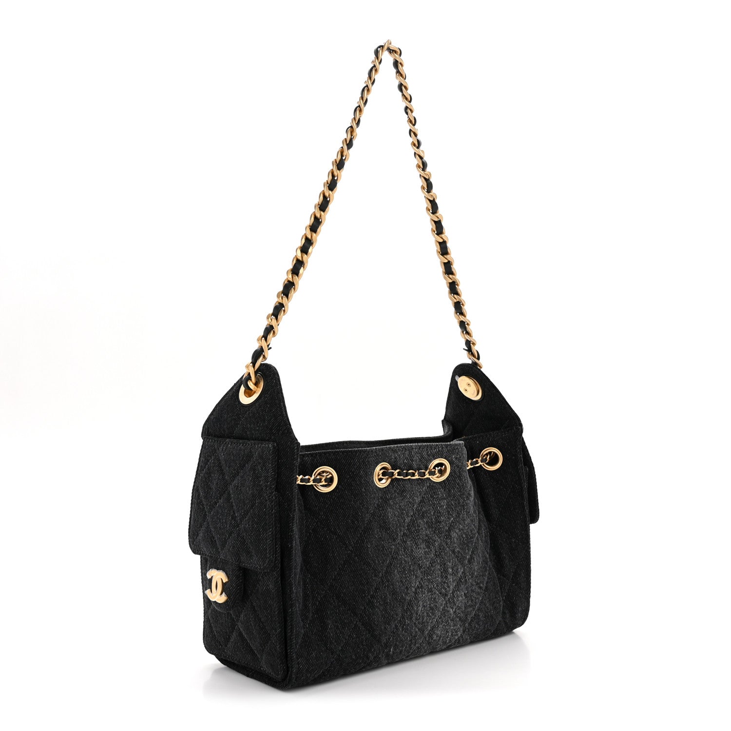 Washed Denim Quilted Mini Chanel 25 Handbag Black