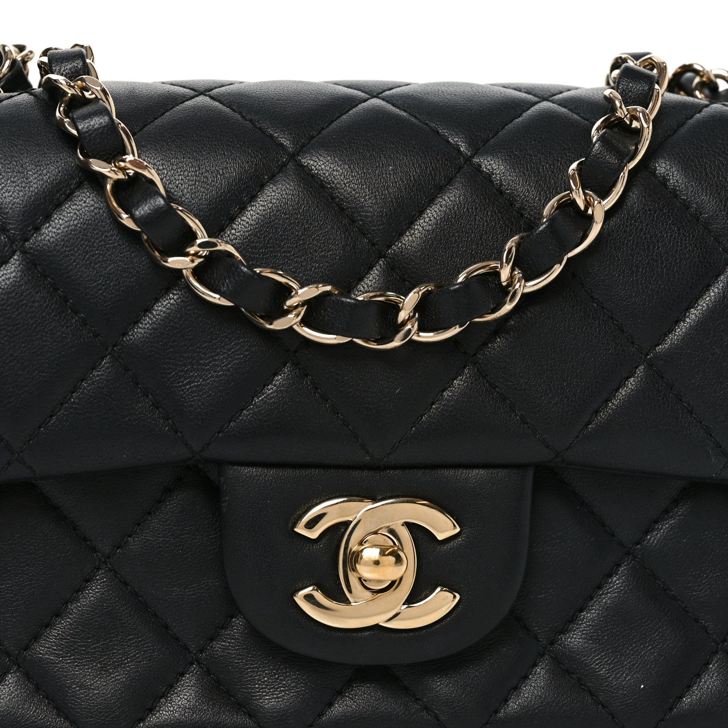 Lambskin Quilted Mini Rectangular Flap Black