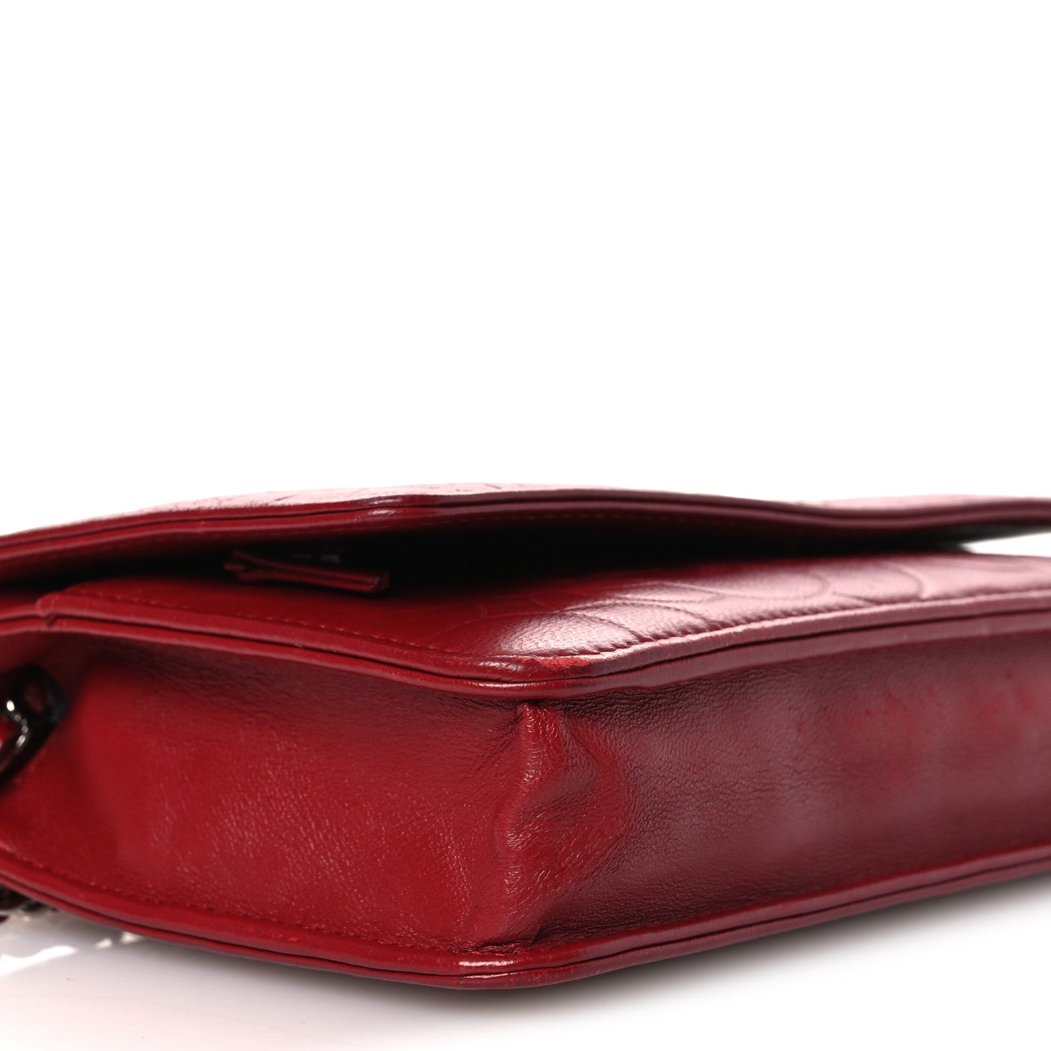 Lambskin Camellia Embossed Wallet on Chain WOC Red