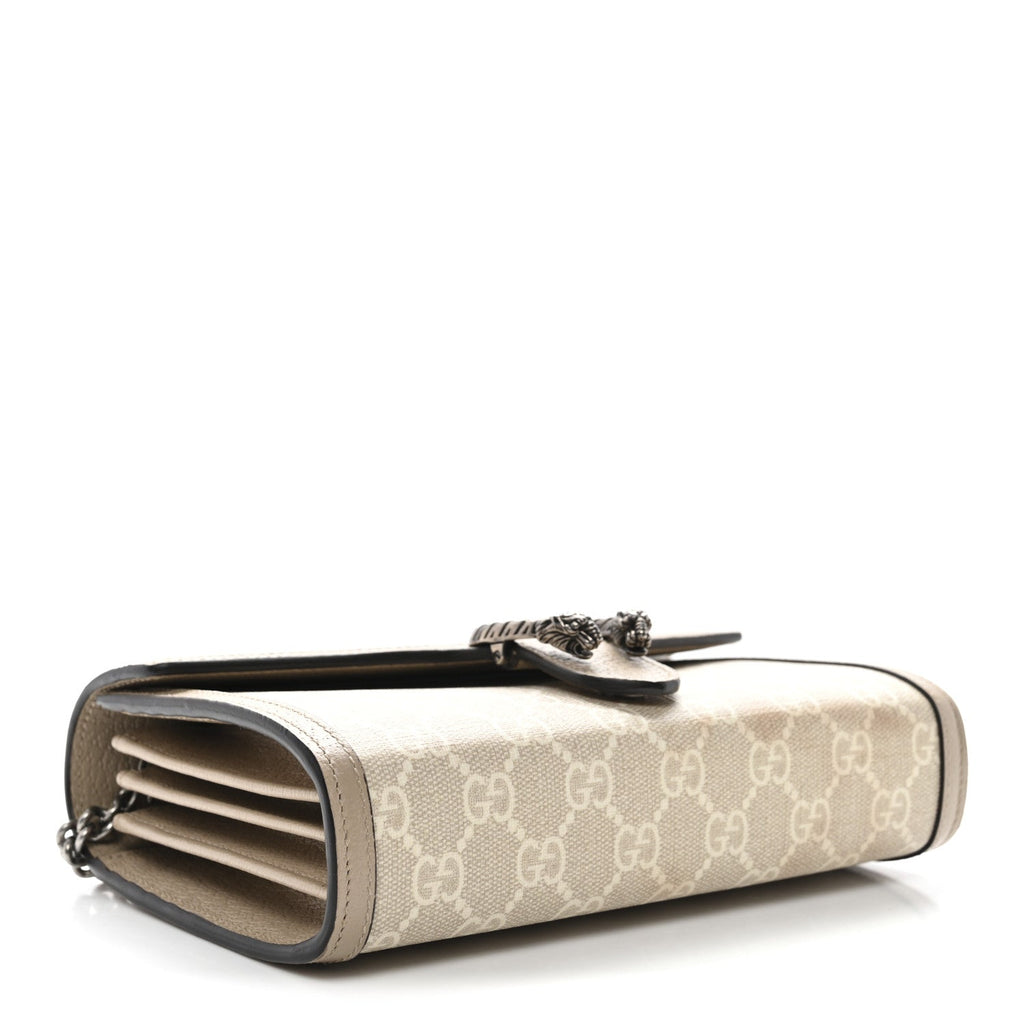 GG Supreme Monogram Textured Dollar Calfskin Mini Dionysus Chain Wallet Beige Mystic White Oatmeal