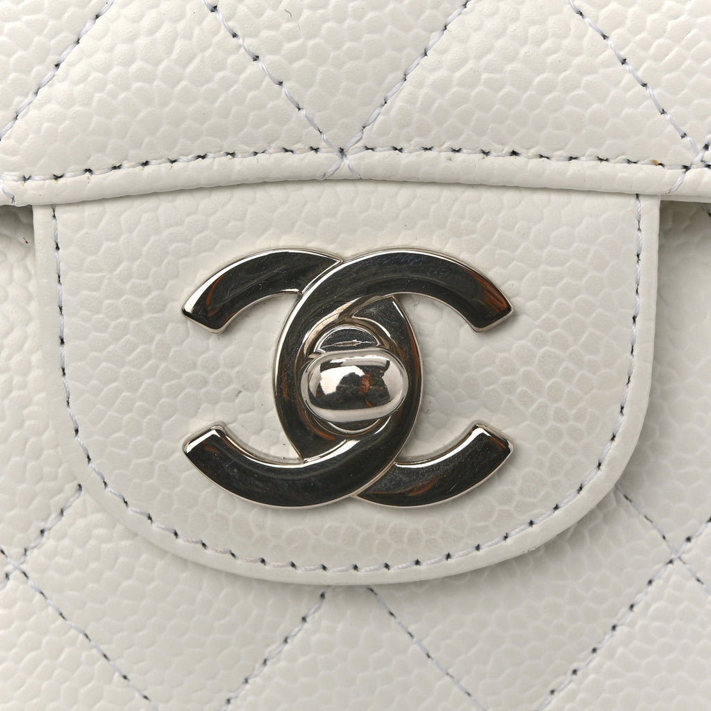 Caviar Quilted Medium Double Flap White