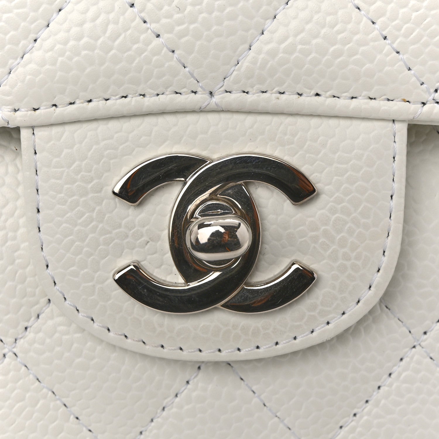 Caviar Quilted Medium Double Flap White