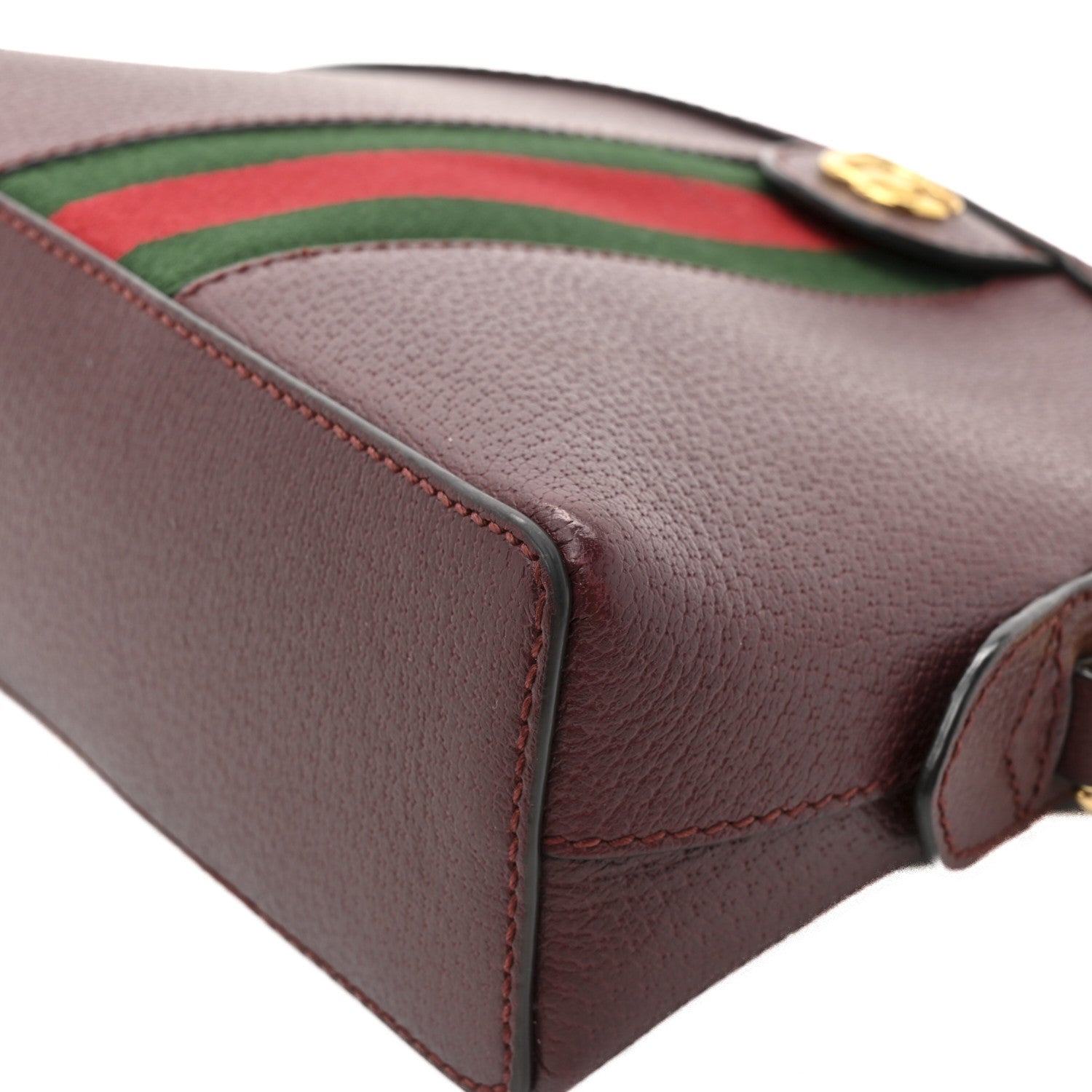 Textured Dollar Calfskin Web Small Ophidia Dome Shoulder Bag Burgundy