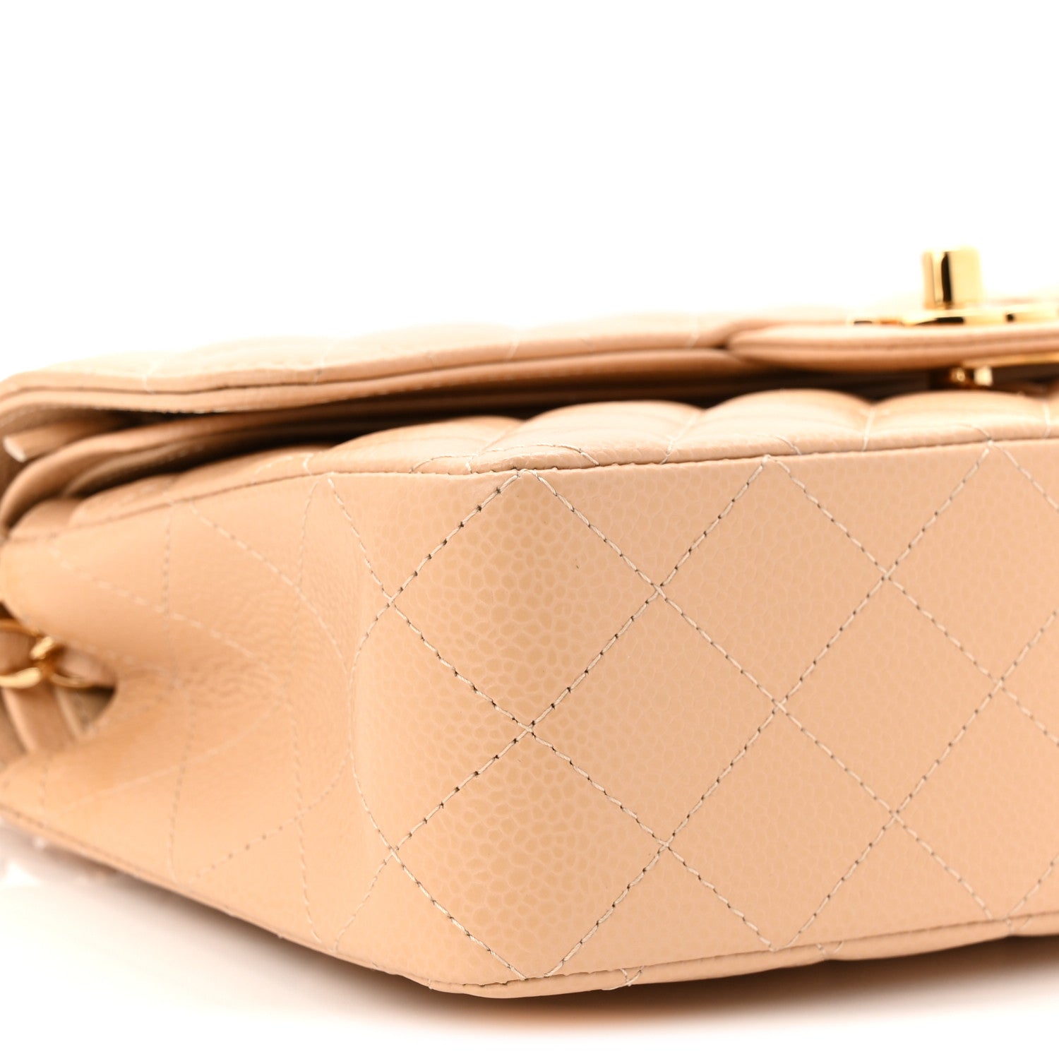 Caviar Quilted Small Double Flap Beige