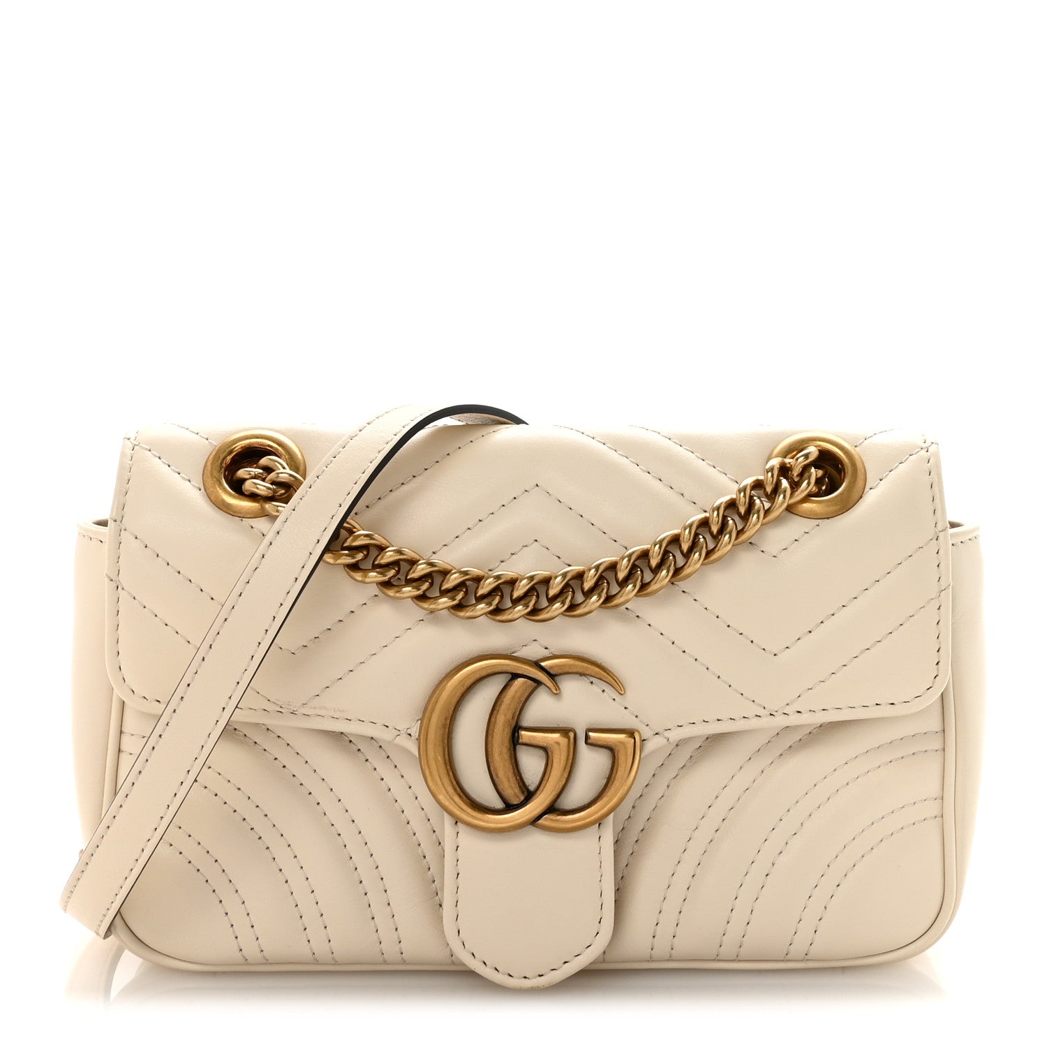 Calfskin Matelasse Mini GG Marmont Shoulder Bag White