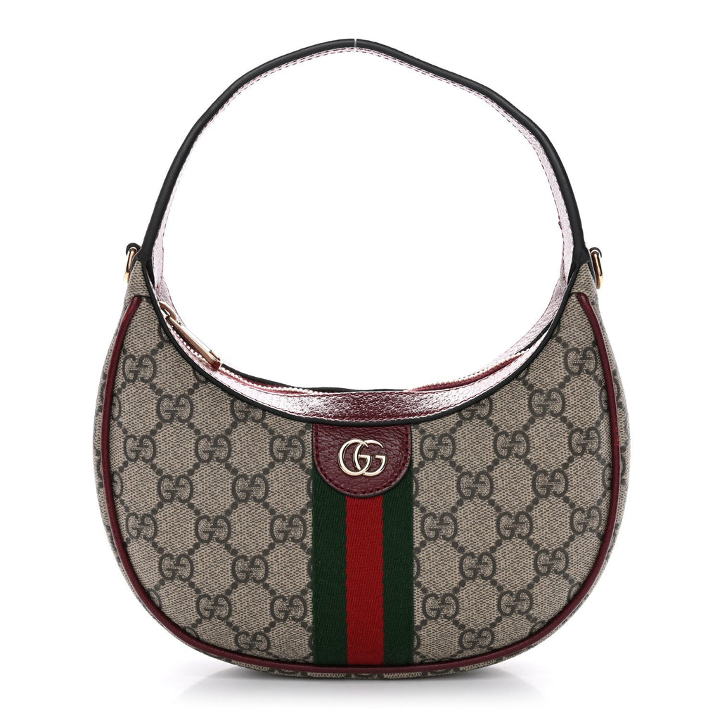 GG Supreme Monogram Textured Dollar Calfskin Small Ophidia Shoulder Bag Beige Bordeaux