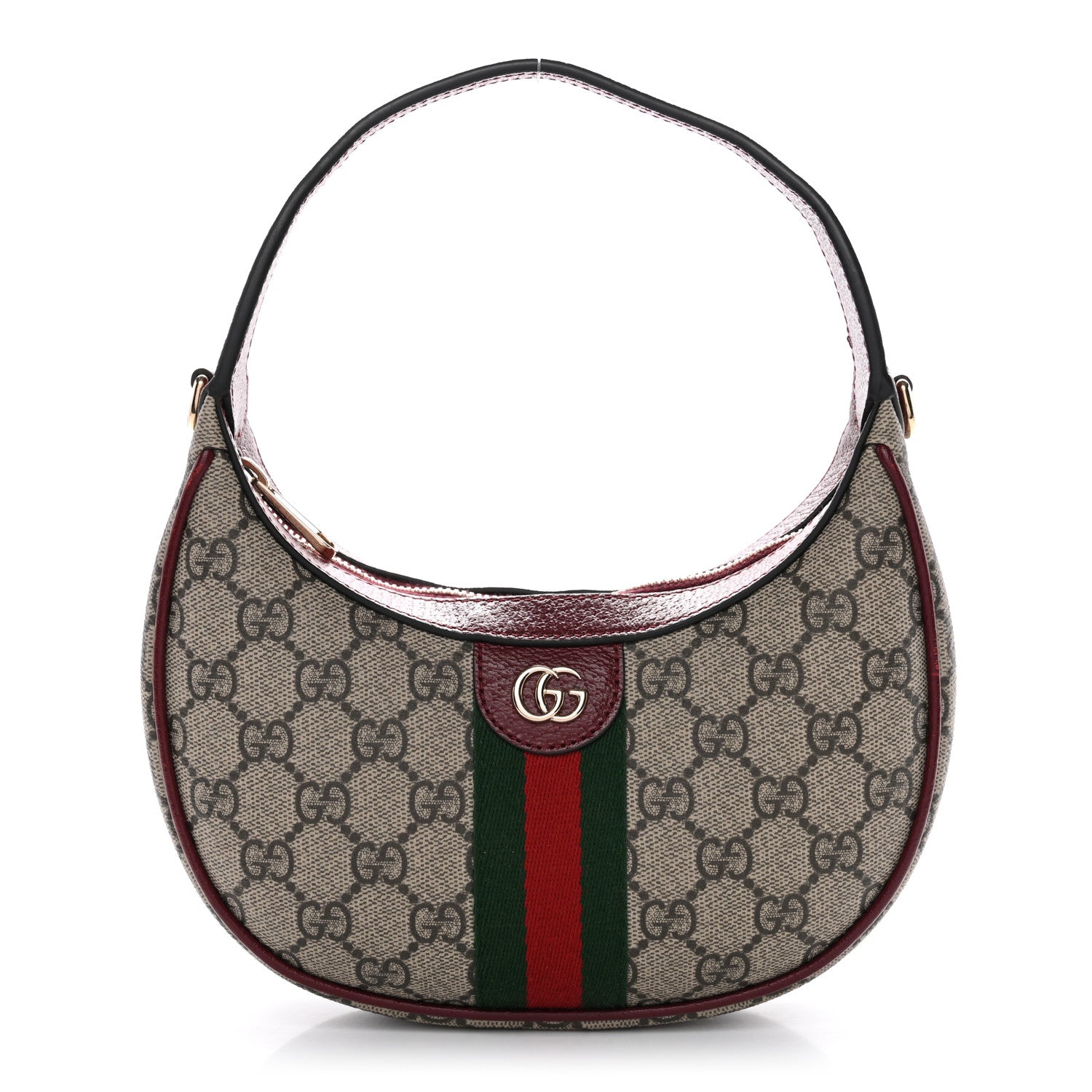 GG Supreme Monogram Textured Dollar Calfskin Small Ophidia Shoulder Bag Beige Bordeaux