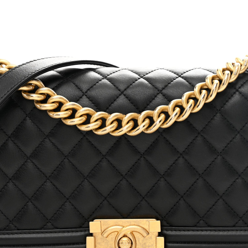 Lambskin Quilted Medium Boy Flap Black