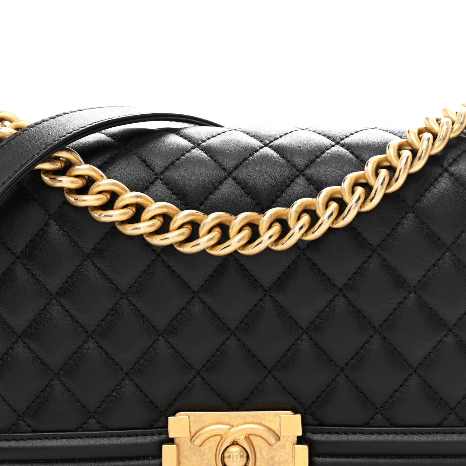 Lambskin Quilted Medium Boy Flap Black