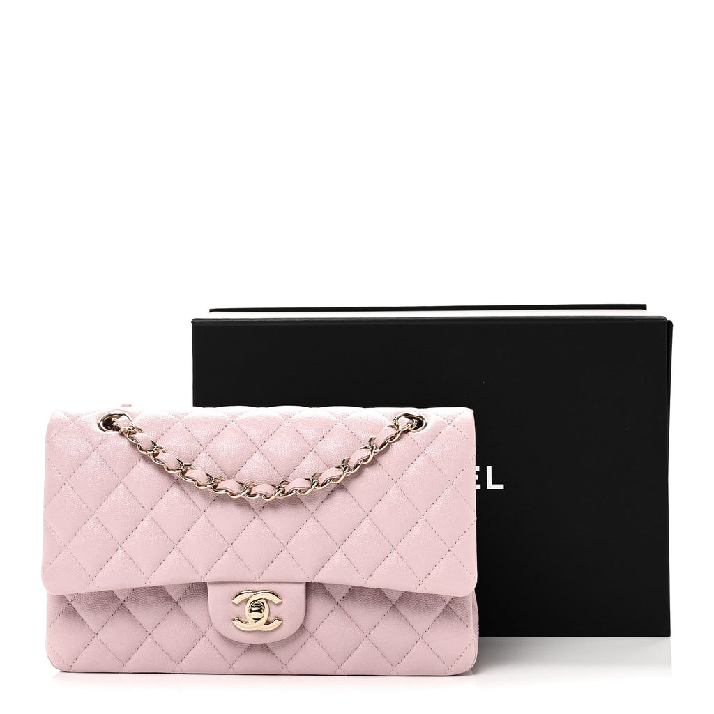 Caviar Quilted Medium Double Flap Light Pink