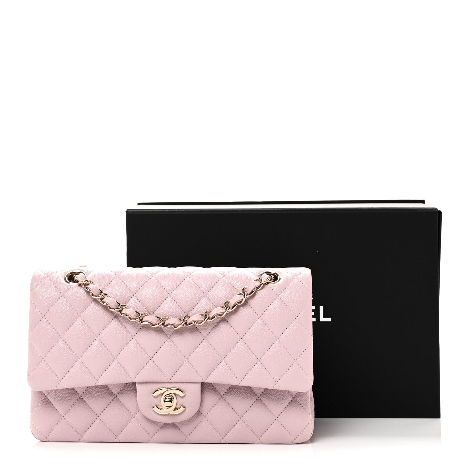 Caviar Quilted Medium Double Flap Light Pink