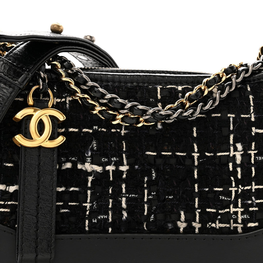 Tweed Calfskin Small Gabrielle Hobo Black White