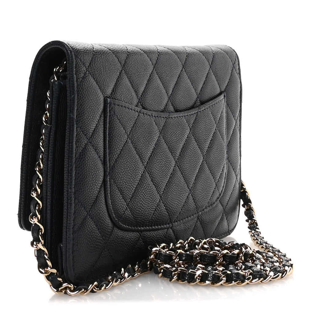 Caviar Quilted Wallet on Chain WOC Navy Blue