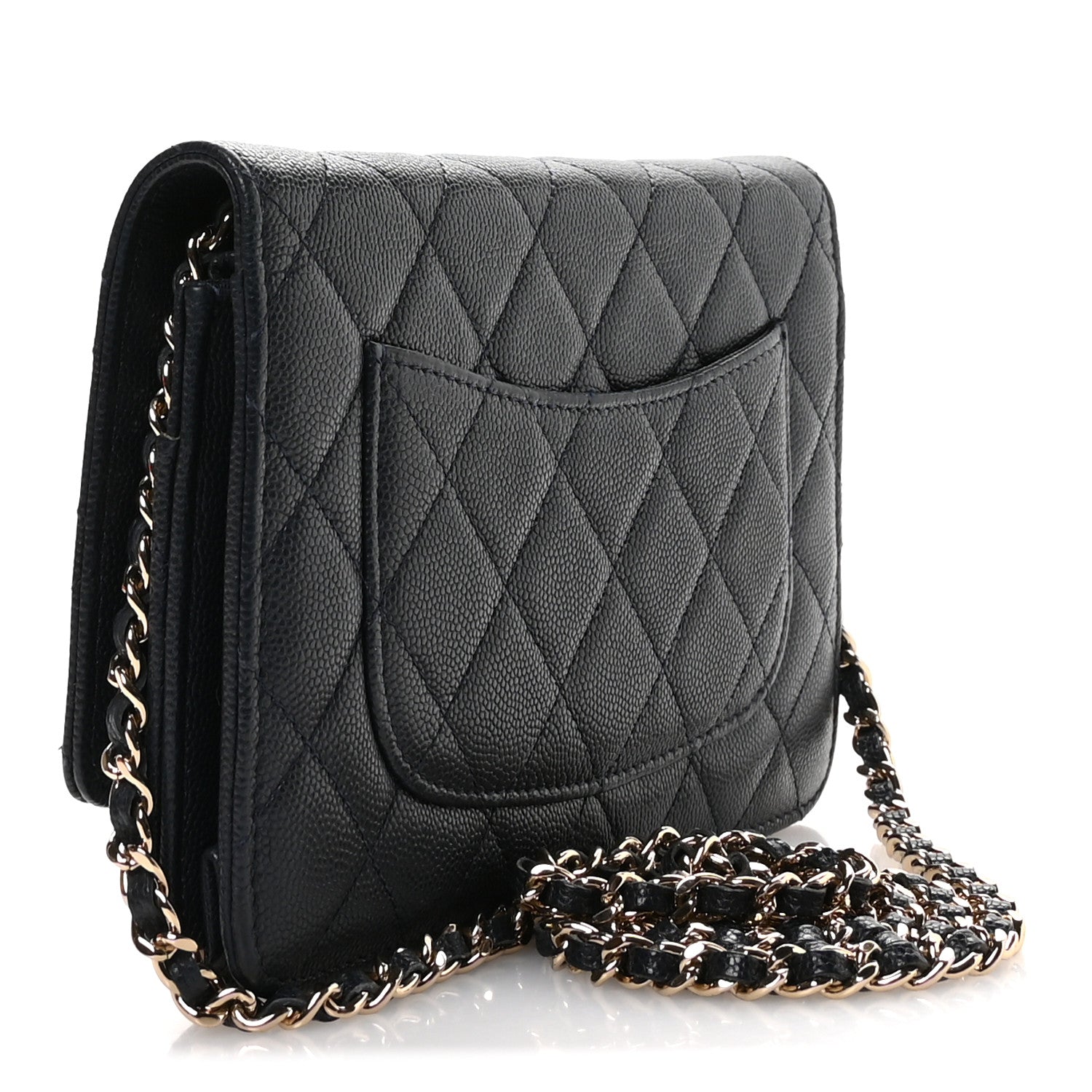 Caviar Quilted Wallet on Chain WOC Navy Blue