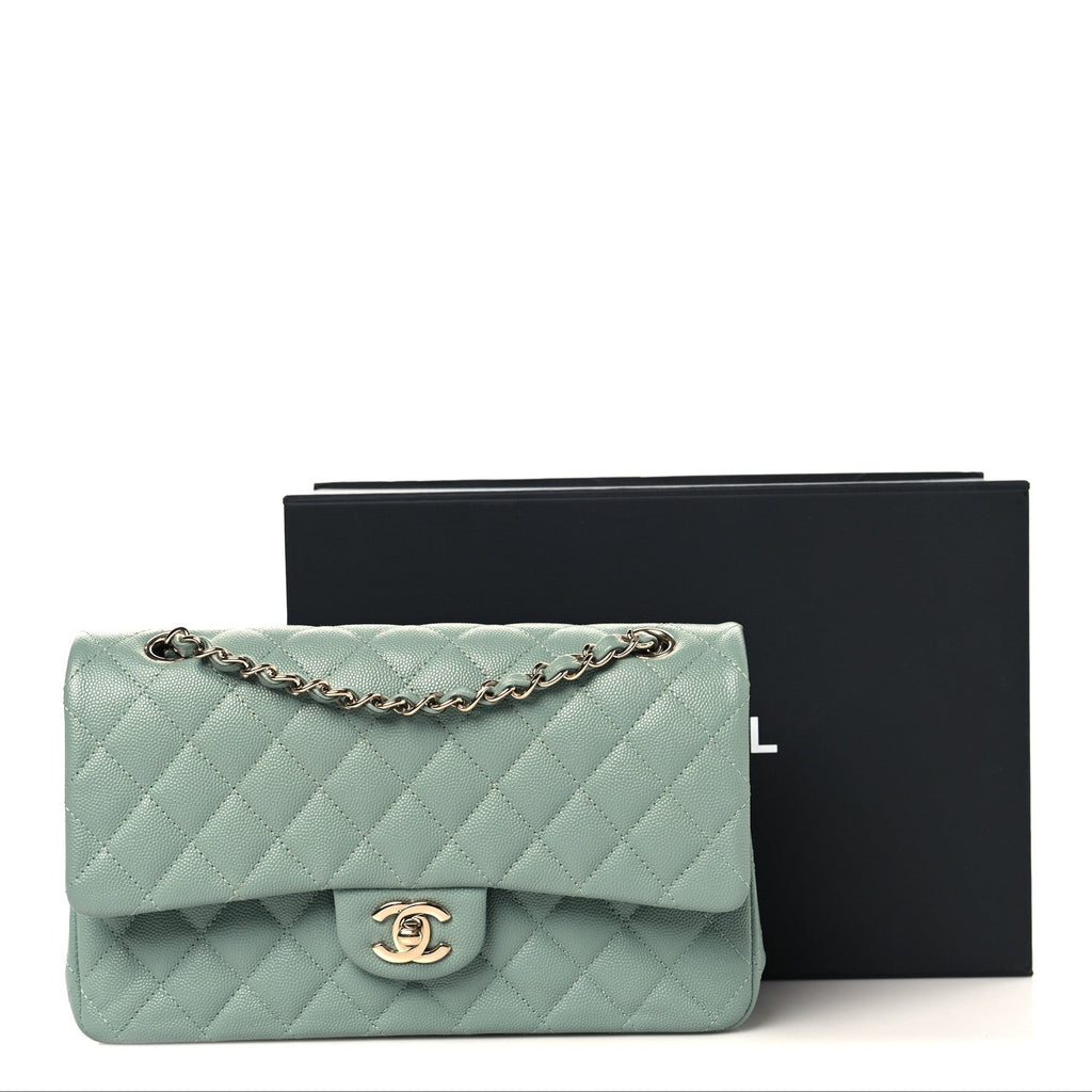 Caviar Quilted Medium Double Flap Dark Green