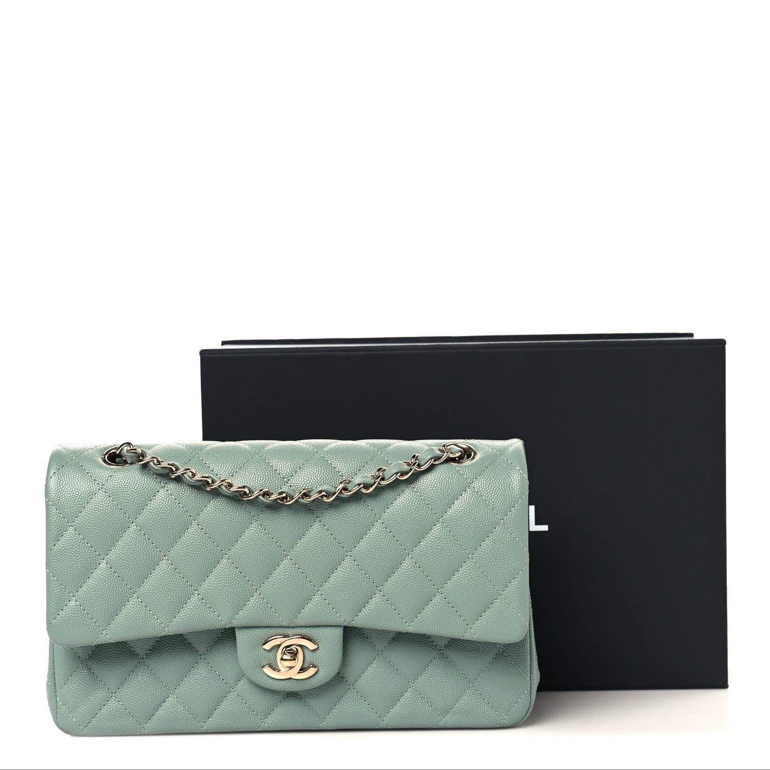 Caviar Quilted Medium Double Flap Dark Green