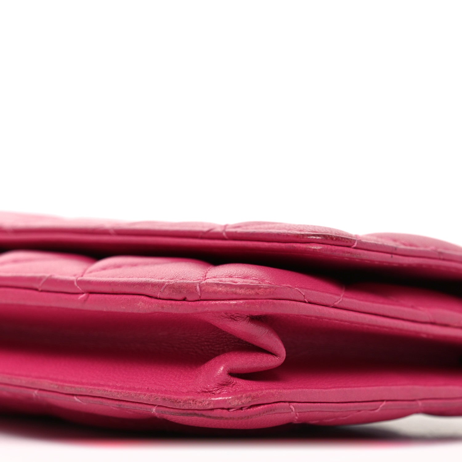 Lambskin Quilted Wallet On Chain WOC Dark Pink