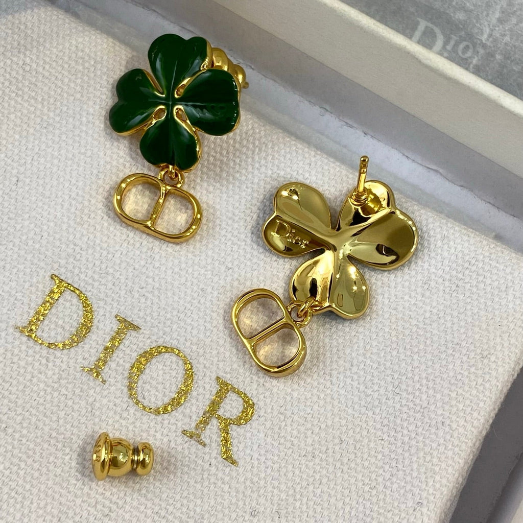 Chanel Green Clover Earrings