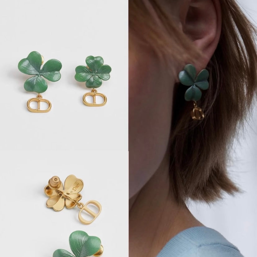 Chanel Green Clover Earrings